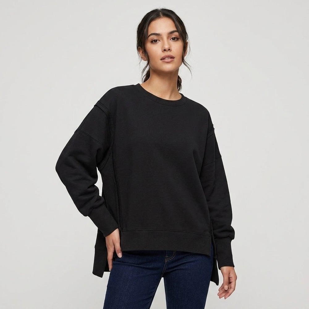 Unbranded After Class Sweatshirt Black Relaxed Fit Split Hem in Black Size S